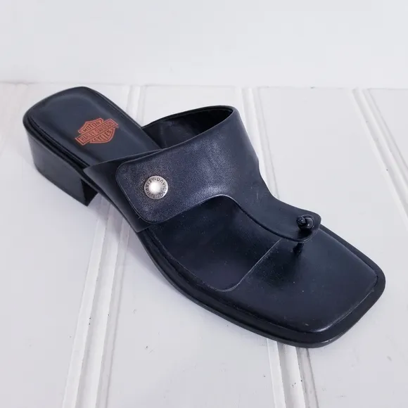 Harley Davidson Sandals Womens Size 6.5 Black Chunky  Leather Summer Shoes