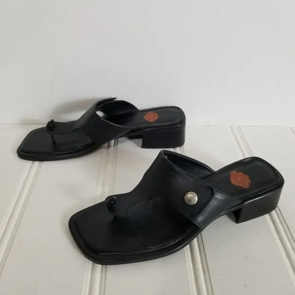 Harley Davidson Sandals Womens Size 6.5 Black Chunky  Leather Summer Shoes