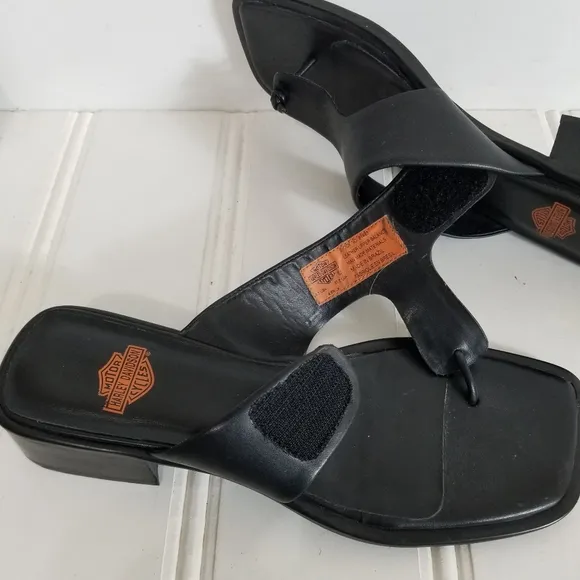 Harley Davidson Sandals Womens Size 6.5 Black Chunky  Leather Summer Shoes
