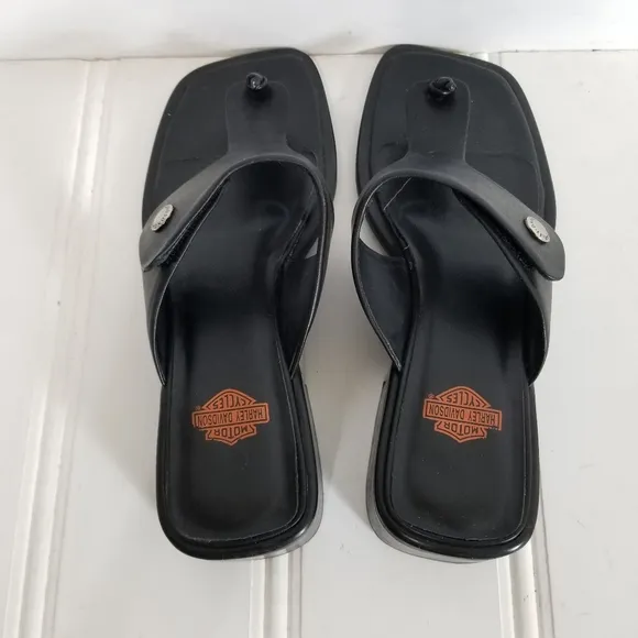 Harley Davidson Sandals Womens Size 6.5 Black Chunky  Leather Summer Shoes