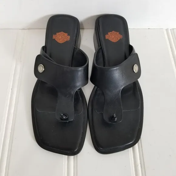 Harley Davidson Sandals Womens Size 6.5 Black Chunky  Leather Summer Shoes