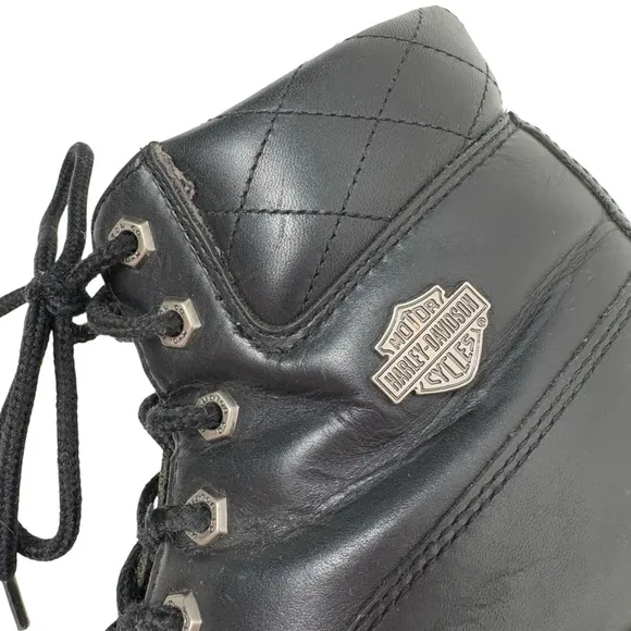 Harley Davidson Womens Black Leather Combat Boots Rugged Design Chunky Soles
