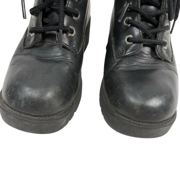 Harley Davidson Womens Black Leather Combat Boots Rugged Design Chunky Soles