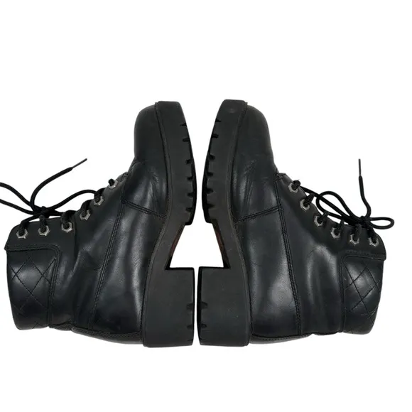 Harley Davidson Womens Black Leather Combat Boots Rugged Design Chunky Soles