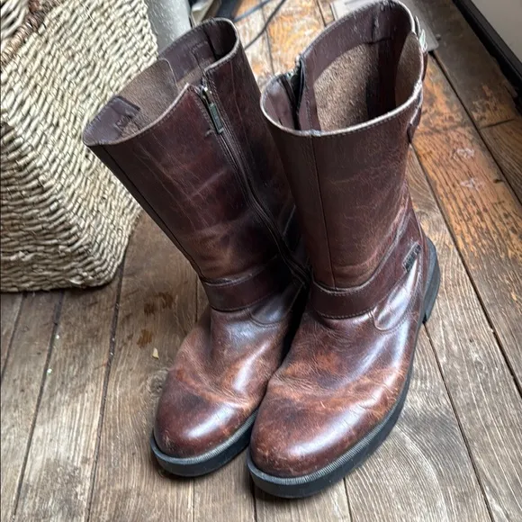 Harley Davison Brown Leather Mid-Calf Boots with Rounded Toe