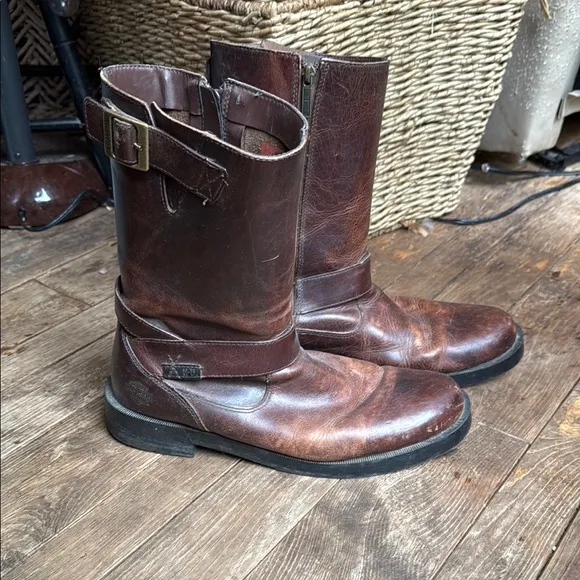 Harley Davison Brown Leather Mid-Calf Boots with Rounded Toe