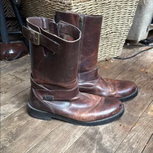 Harley Davison Brown Leather Mid-Calf Boots with Rounded Toe