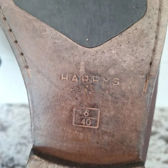 HARRYS OF LONDON  Brown Penny Strap Edward Toe Slip On Leather Loafers size 6/40