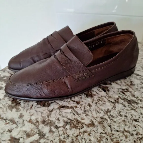 HARRYS OF LONDON  Brown Penny Strap Edward Toe Slip On Leather Loafers size 6/40