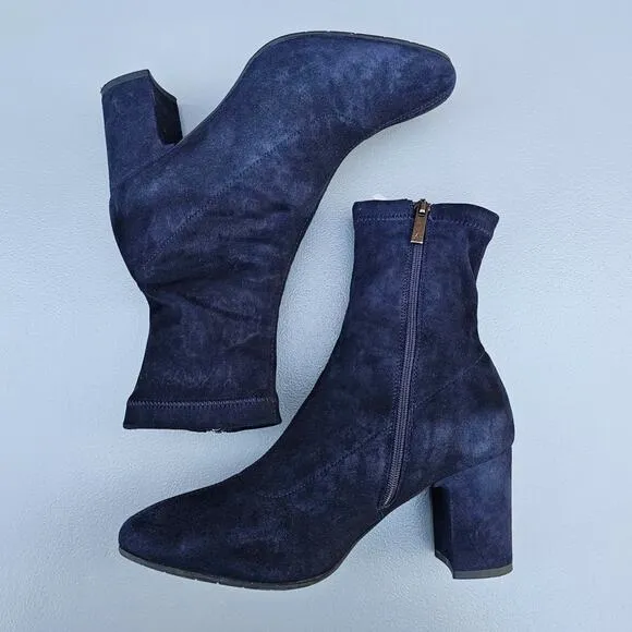 Heeled Boots Aquatalia Briana Size 7 Weatherproof Leather Bootie Zip Blue Suede