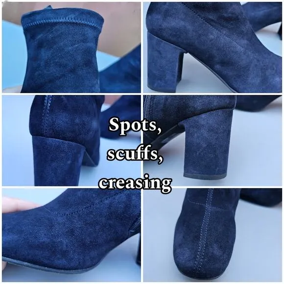Heeled Boots Aquatalia Briana Size 7 Weatherproof Leather Bootie Zip Blue Suede