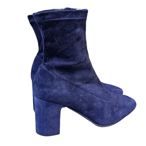 Heeled Boots Aquatalia Briana Size 7 Weatherproof Leather Bootie Zip Blue Suede
