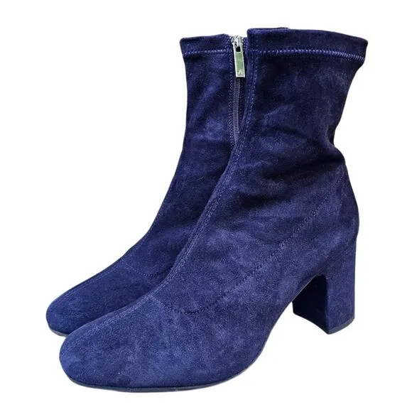 Heeled Boots Aquatalia Briana Size 7 Weatherproof Leather Bootie Zip Blue Suede