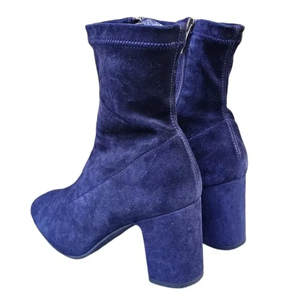 Heeled Boots Aquatalia Briana Size 7 Weatherproof Leather Bootie Zip Blue Suede