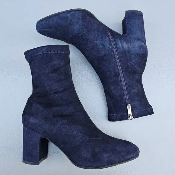 Heeled Boots Aquatalia Briana Size 7 Weatherproof Leather Bootie Zip Blue Suede