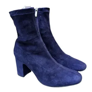 Heeled Boots Aquatalia Briana Size 7 Weatherproof Leather Bootie Zip Blue Suede