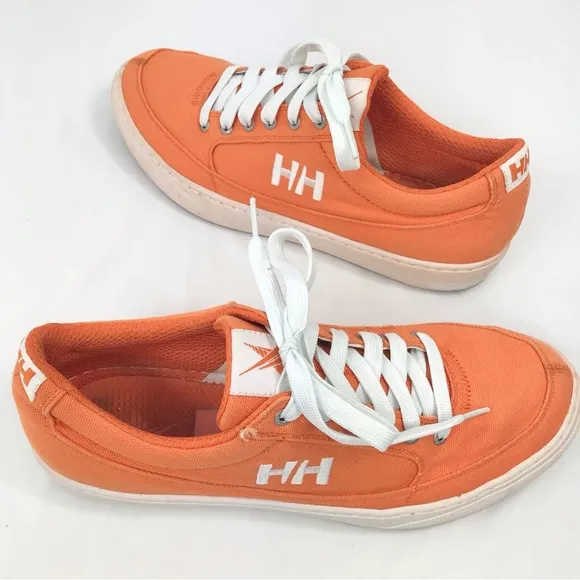 Helly Hansen Orange Canvas White Lace Up Deck Boat Shoe Preppy Sneakers