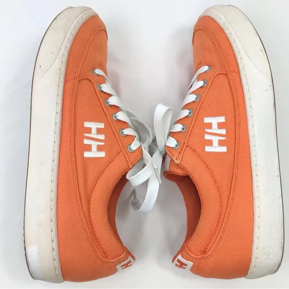 Helly Hansen Orange Canvas White Lace Up Deck Boat Shoe Preppy Sneakers