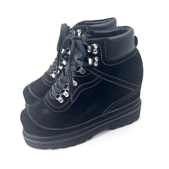 HJC Black Suede Hidden 5&quot; Platform Chunky Gothic Boots