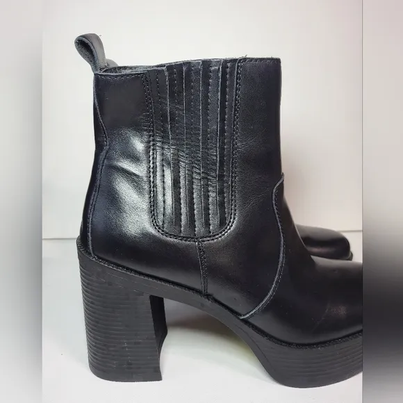 House of Harlow 1960 Hawthorne Chunky Black Leather Punk Boots Women's Size 9