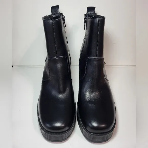 House of Harlow 1960 Hawthorne Chunky Black Leather Punk Boots Women's Size 9