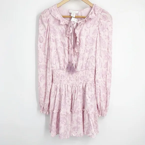 House Of Harlow 1960 Paisley Ajay Ruffle Long Sleeve Mini Dress Lilac XS NWT
