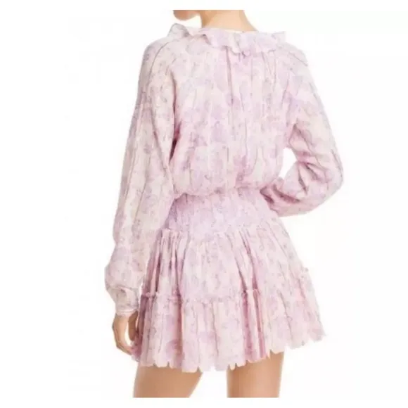 House Of Harlow 1960 Paisley Ajay Ruffle Long Sleeve Mini Dress Lilac XS NWT
