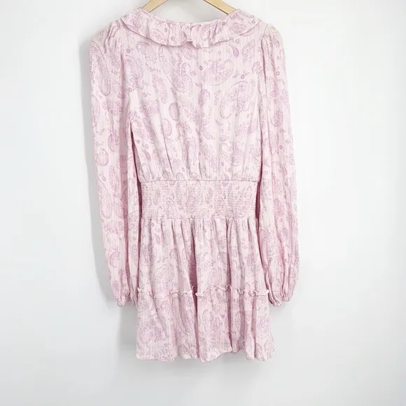 House Of Harlow 1960 Paisley Ajay Ruffle Long Sleeve Mini Dress Lilac XS NWT