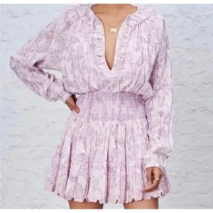 House Of Harlow 1960 Paisley Ajay Ruffle Long Sleeve Mini Dress Lilac XS NWT