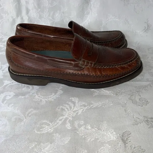 HS Task Bozeman Montana Brown Leather Penny Loafers Made In Brazil 9.5M