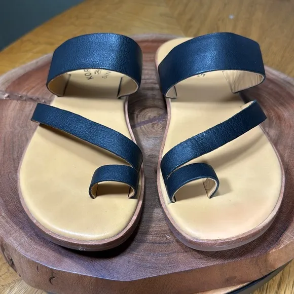HTF KORK EASE 3 STRAP LEATHER SLIP ON SANDALS