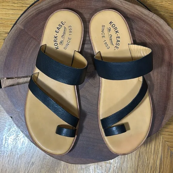 HTF KORK EASE 3 STRAP LEATHER SLIP ON SANDALS