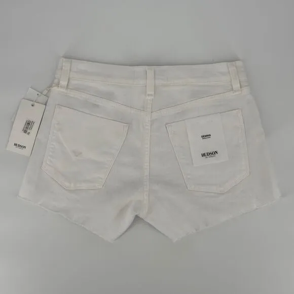 Hudson Gemma 26 White Raw Hem Denim Shorts Mid Rise Stretch NWT Summer Essential