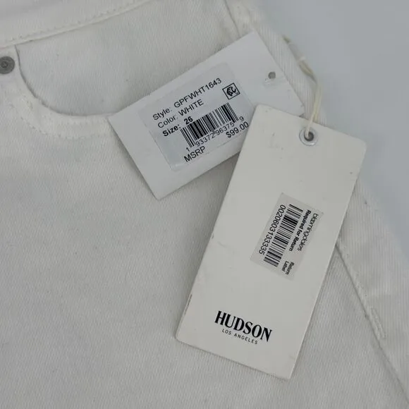 Hudson Gemma 26 White Raw Hem Denim Shorts Mid Rise Stretch NWT Summer Essential