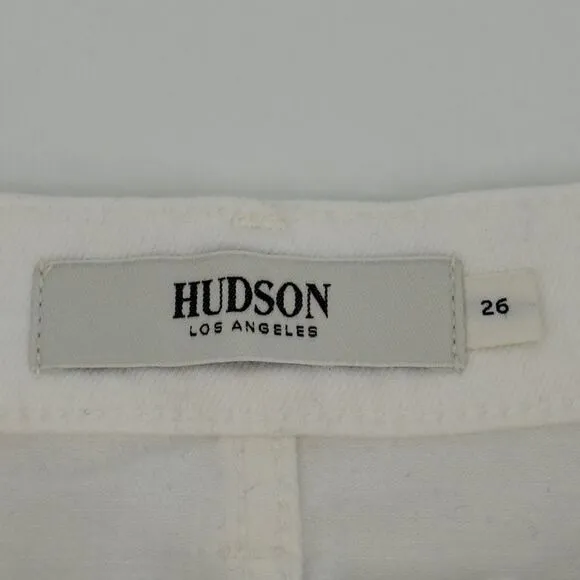 Hudson Gemma 26 White Raw Hem Denim Shorts Mid Rise Stretch NWT Summer Essential