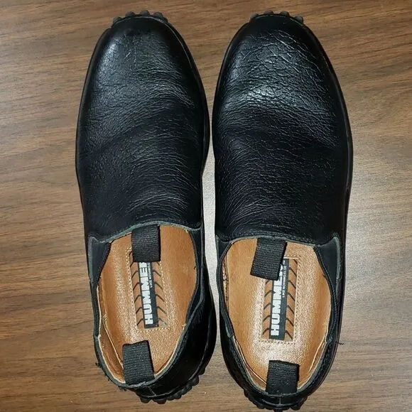 Hummer Mens Casual‎ Chelsea Style Slip On Black Leather Driving Shoes Size 10½