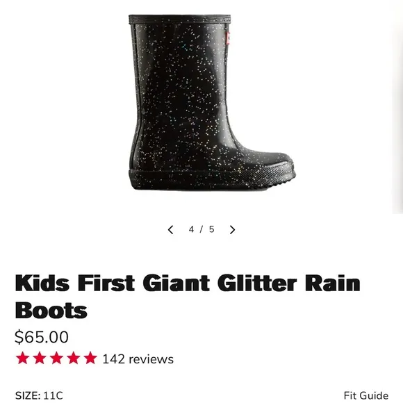 HUNTER Black Glitter Rain Boots with Glossy Finish-EXCELLENT USED CONDITION