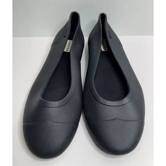 Hunter Flats Size 10 US Black Waterproof Foldable Slip On Casual Shoes