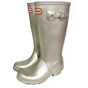 HUNTER Girl Size 2 Silver Mid-Calf Rubber Rain Winter Boots