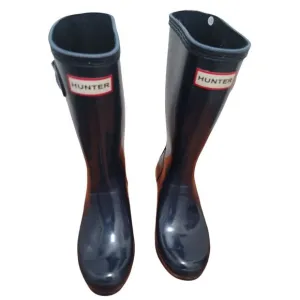 Hunter Kids Navy Blue Glossy Rain Boots With Adjustable Buckle Strap Size 3/4