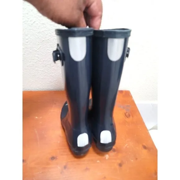 Hunter Kids Navy Blue Glossy Rain Boots With Adjustable Buckle Strap Size 3/4