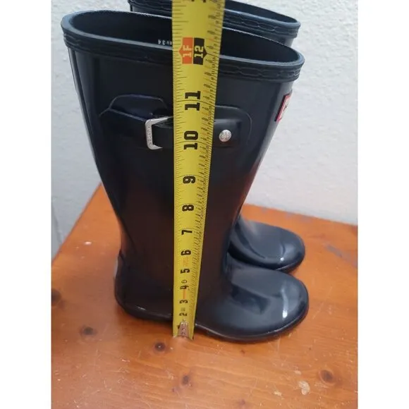 Hunter Kids Navy Blue Glossy Rain Boots With Adjustable Buckle Strap Size 3/4