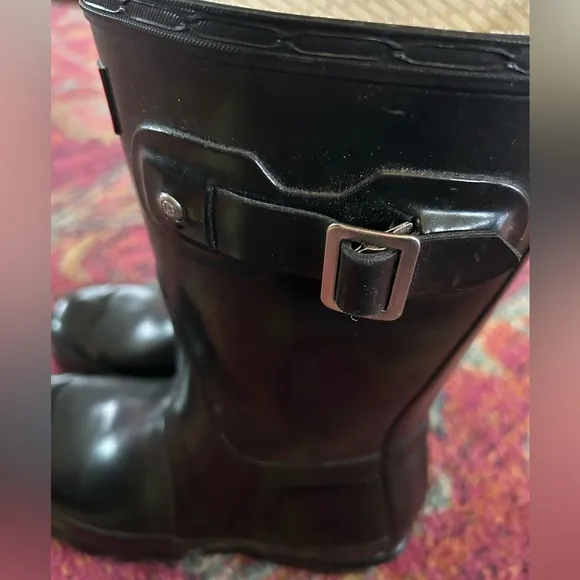 Hunter | Women’s black shiny calf length rain boots adjustable calf straps sz 6