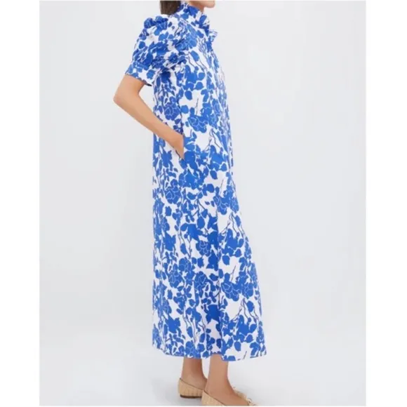 HYACINTH HOUSE Blue Floral Ruffle Collar Louisa Maxi Dress