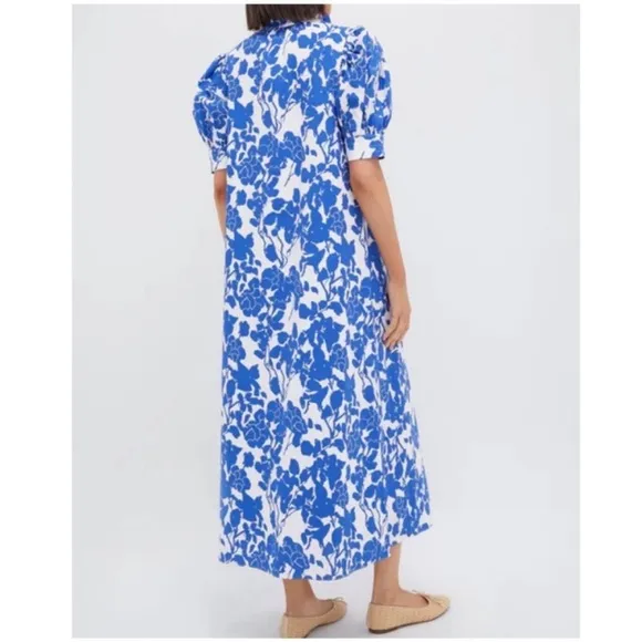 HYACINTH HOUSE Blue Floral Ruffle Collar Louisa Maxi Dress