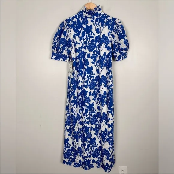 HYACINTH HOUSE Blue Floral Ruffle Collar Louisa Maxi Dress
