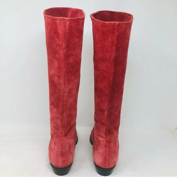 I. Magnin Coral Pink Suede Mid Calf Boots Italy