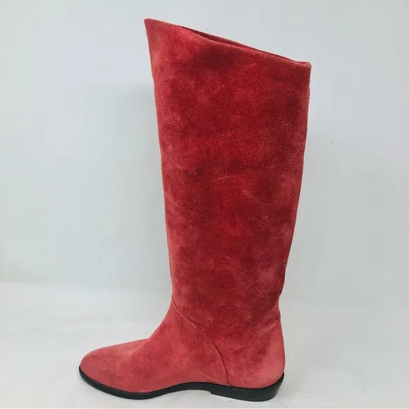 I. Magnin Coral Pink Suede Mid Calf Boots Italy