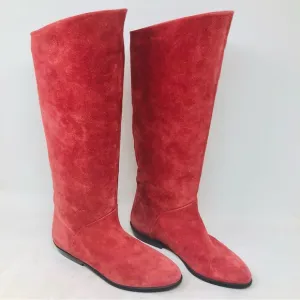 I. Magnin Coral Pink Suede Mid Calf Boots Italy
