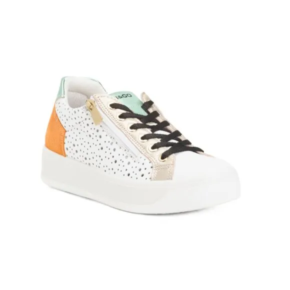 IGI&amp;CO White/Orange Leather Comfort Sneakers